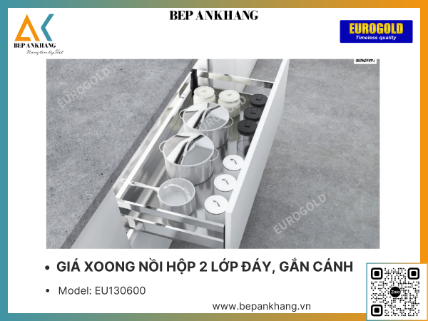 Kệ xoong nồi hộp 2 lớp đáy, gắn cánh Eurogold EU130600 - 600mm - Inox hộp